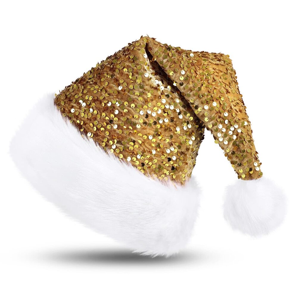 4111 Santa Hats with Shiny Sequin, Christmas Hats for New Year Xmas Festive
